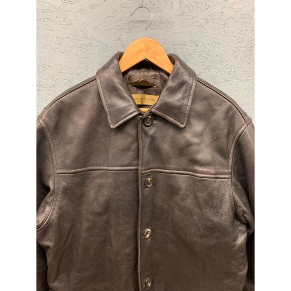 Marc New York Andrew Marc Leather Jacket‎ Mens Large Brown Lined Button Front - Picture 3 of 12